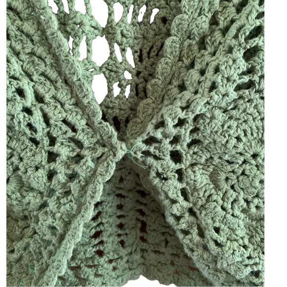 Isabella Rodriguez green cropped knit crochet cardigan sweater 90s M - Picture 3 of 7
